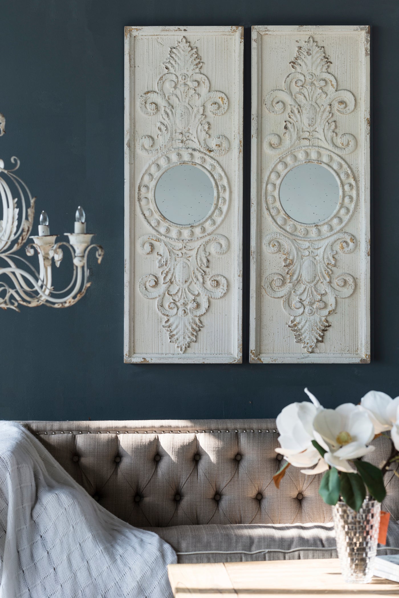 Large Wooden Wall Art Panels with Mirror Accents 17" x 48