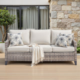 Outdoor PE Rattan Sofa Set 3 Seat Gray Beige Cushions