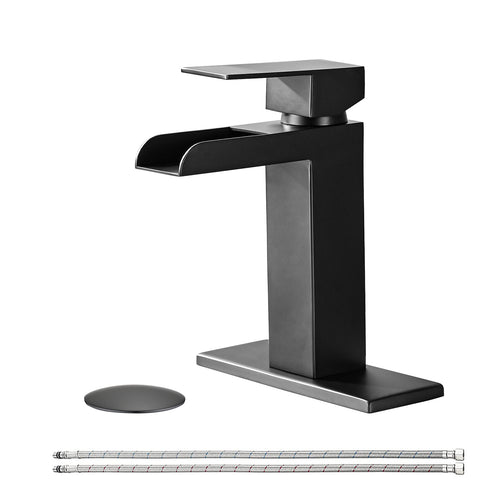 Matte Black Waterfall Bathroom Sink Faucet Single Handle Vanity