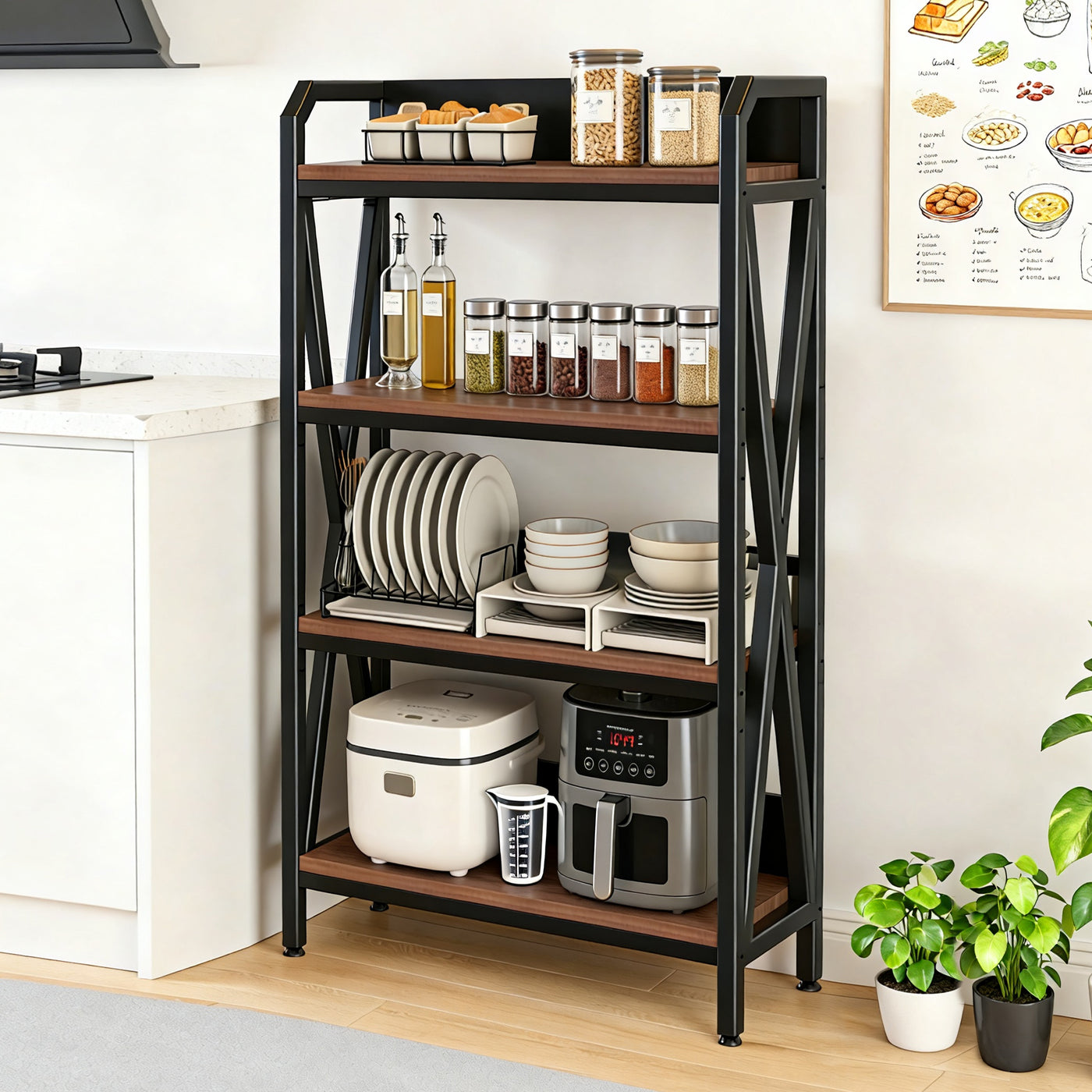 4-Level Metal & Wood Baker's Rack 56.30" H x 33.50" W