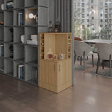 42" Tall Corner Bar Cabinet with Wine Bottle Cubbies Light Oak