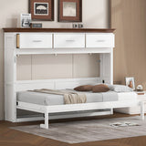 White Twin Size Murphy Bed with 3 Drawers, LVL + MDF Frame, 85.6''L x 15.1''W x 60.5''H