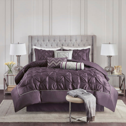 7-Piece Comforter Set - Pleated Tufted Polyester - Queen