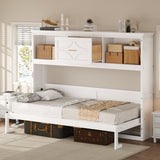 White Twin Size Murphy Bed with Charging Station and Drawer, Solid Pine Wood + MDF