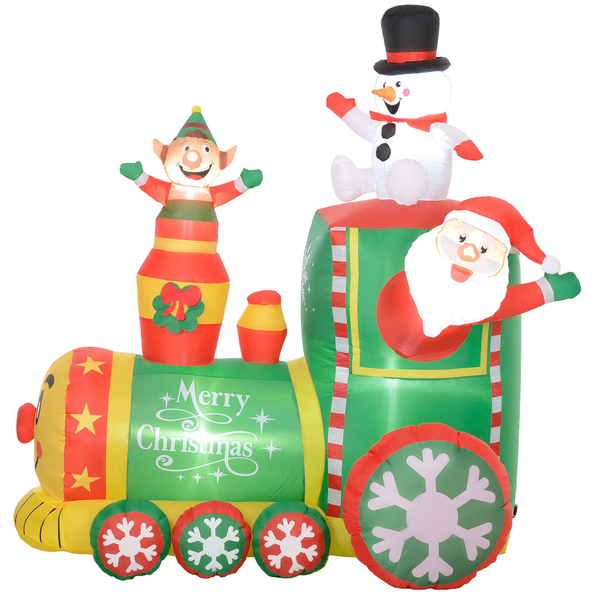 Outsunny 5.9' Christmas Inflatables Train with White LED Lights, Blow-Up Outdoor