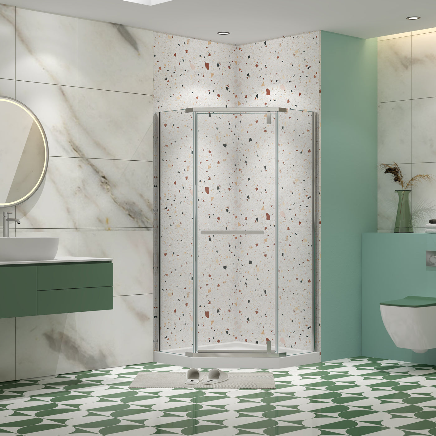 Pivot Shower Door 34.75 x 72 in. Frameless Neo-Angle Chrome, 1/4in Tempered