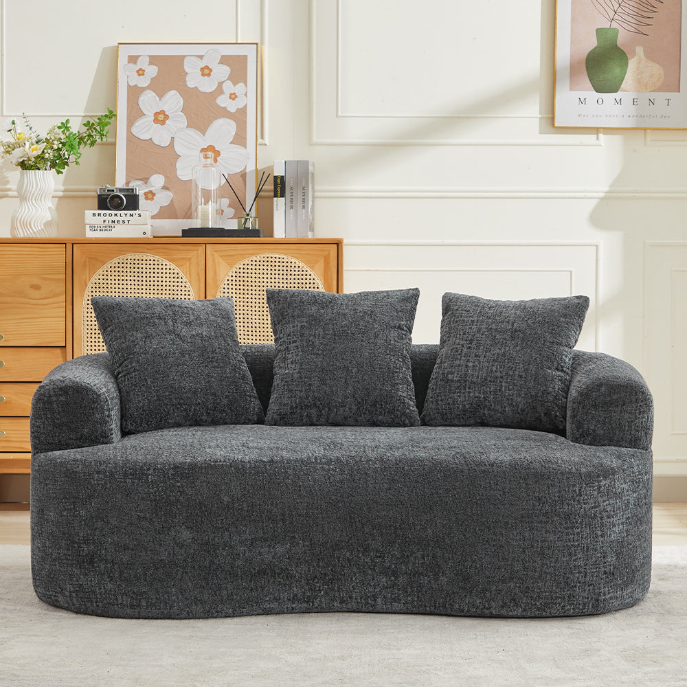 Loveseat Curved Chenille Gray Deep Seat 3 Pillows No Assembly 63 In 300 LB