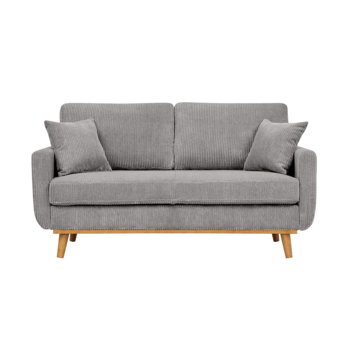 Light Gray Corduroy Upholstered Wooden Frame Loveseat with Arms and Toss Pillows