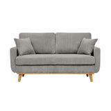 Light Gray Corduroy Upholstered Wooden Frame Loveseat with Arms and Toss Pillows