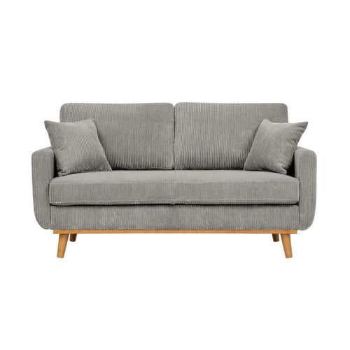 Light Gray Corduroy Upholstered Wooden Frame Loveseat with Arms and Toss Pillows