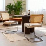 Velvet Rattan Dining Chairs Set of 2, Chrome Legs, Mid Century