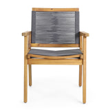 Outdoor Dining Chair Acacia Wood Dark Gray Rope Weave Set of 2