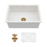 White Porcelain Fireclay Single Bowl Kitchen Sink 27x19x10