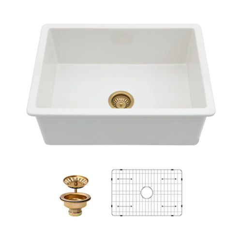 White Porcelain Fireclay Single Bowl Kitchen Sink 27x19x10