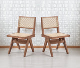 Rattan Dining Chairs Set of 2 Mid-Century Modern Natural