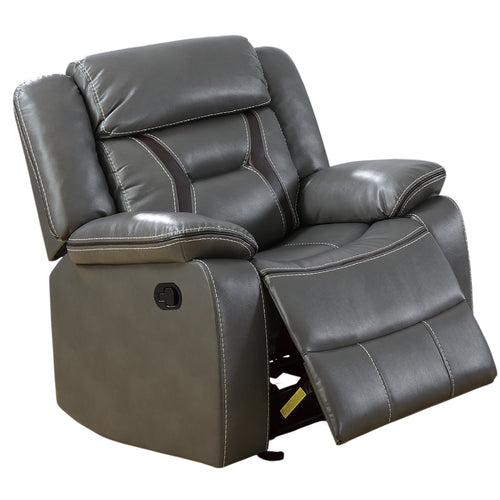 Modern Gray Gel Leatherette Power Recliner Pillow Arms