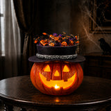 Halloween Pumpkin Candy Bowl with Witch Hat, Light Up Jack O Lantern Decoration,