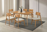 7 Piece Farmhouse Dining Set with Beige Upholstered Chairs