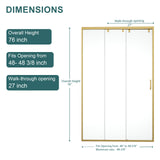 48"W× 76"H Triple Bypass Sliding Shower Door With 5/16 In. (8mm) Clear Glass