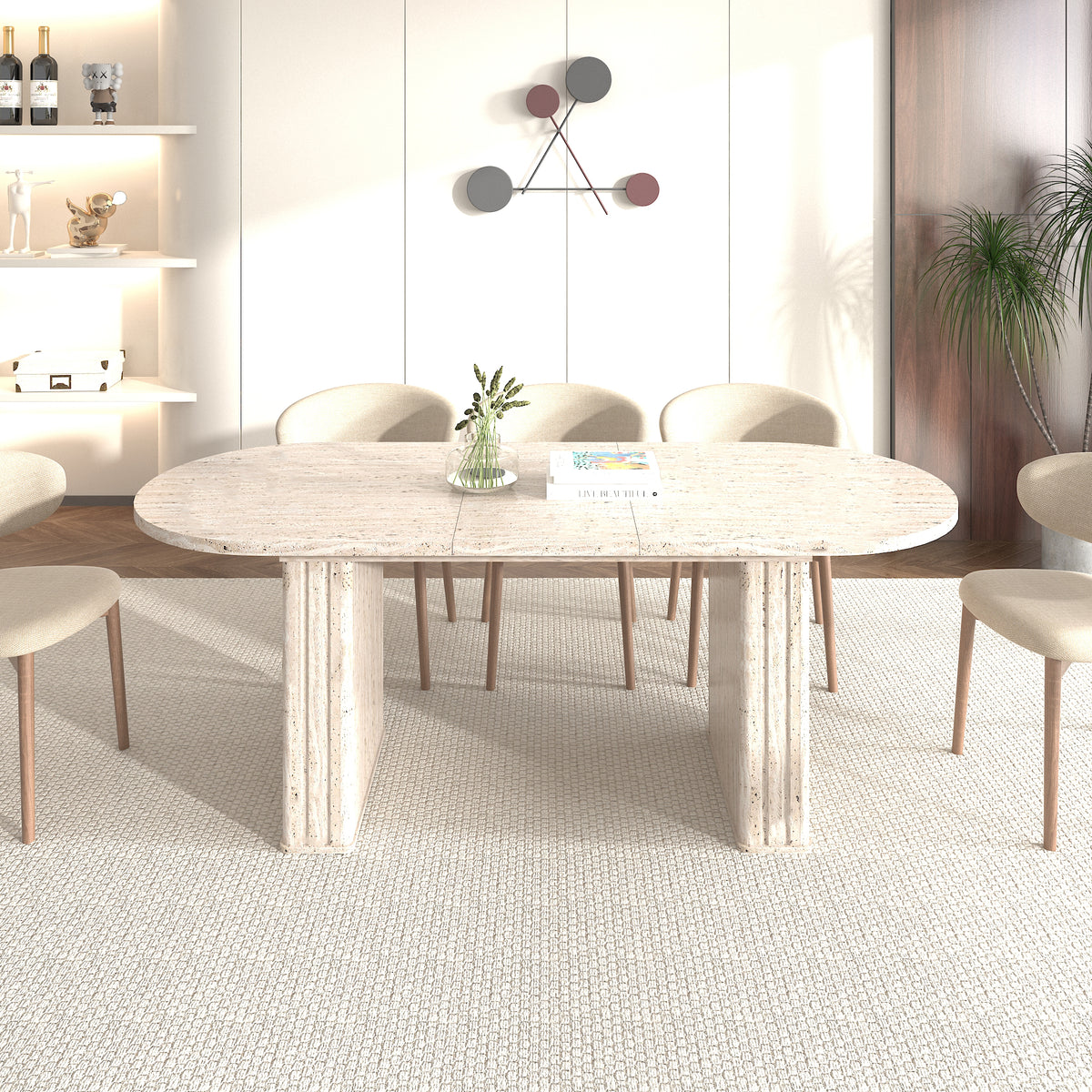 Oval Engineered Wood Dining Table Extendable Beige
