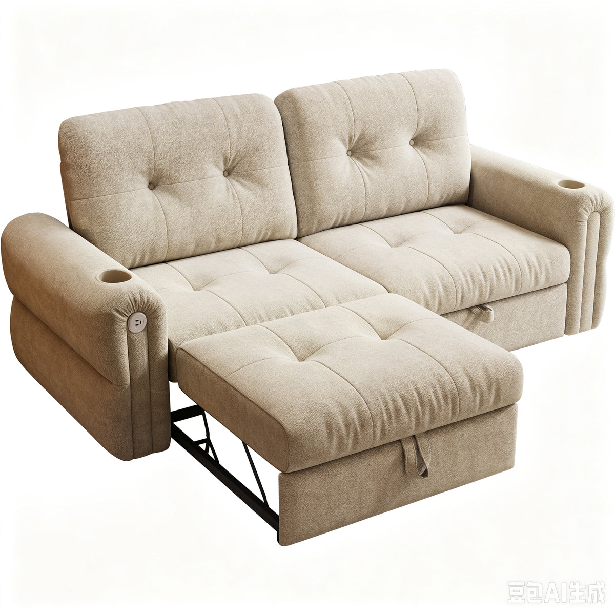 Chenille Sleeper Sofa Beige/Grey 77"