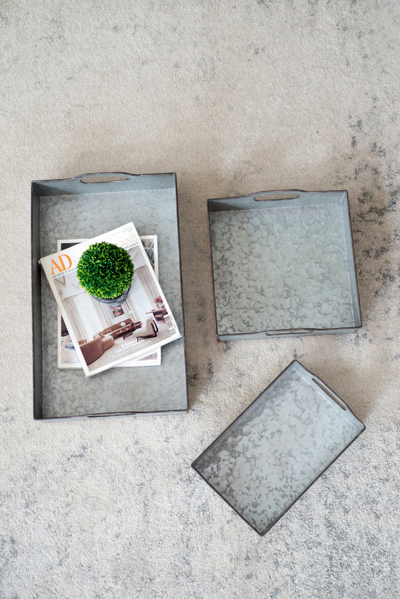 Set of 3 Decorative Galvanized Gray Nesting Trays