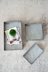 Set of 3 Decorative Galvanized Gray Nesting Trays