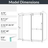 44"-48"W*76" H Frameless Single Sliding Shower Door