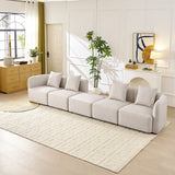 Sofa L-Shape Modular Velvet Beige 4-Seat Pocket Spring 118in