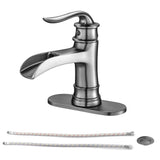 Brushed Nickel Waterfall Bathroom Faucet Single Handle Pop Up Drain