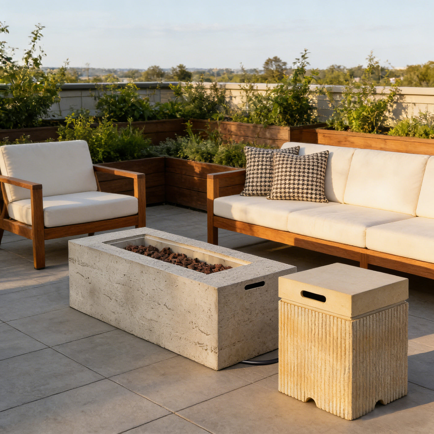 Propane Fire Pit Rectangular 40000 BTU 41.9" with Side Table Cover
