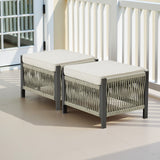 Outdoor PE Wicker Ottomans Set of 2 with Beige Cushion