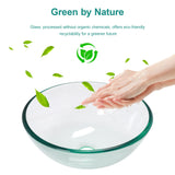 Artistic Tempered Glass Vessel Sink with Chrome Faucet and Pop-up Drain, Clear,