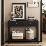 Engineered Wood Console Table with Storage Black