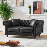 Chesterfield Faux Leather Sofa Black 66 Inch Roll Armrest