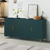 Wood TV Stand with Storage Cabinet Adjustable Shelves Navy Blue