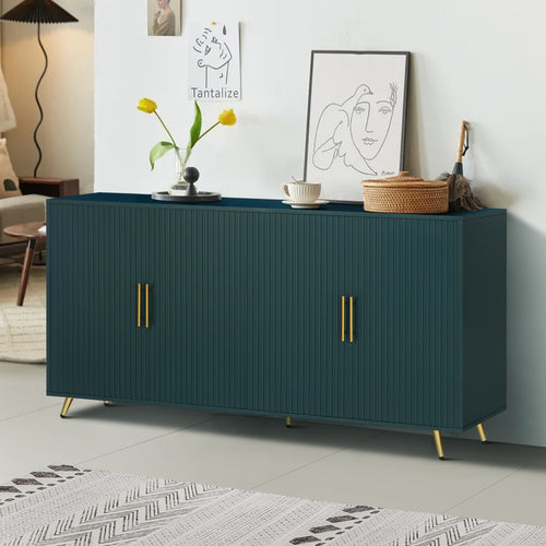 Wood TV Stand with Storage Cabinet Adjustable Shelves Navy Blue