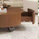 Round Solid Wood Coffee Table with Storage Walnut