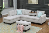 Linen Chaise Sofa with Chaise with Ottoman Light Gray 98"