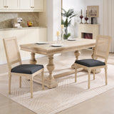Grey Upholstered Dining Chairs Set of 2 Rattan Back