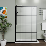 46' X 72' Shower Screen for Walk-in Wet-room Black Full-frame 4 Tempered Glass Panels
