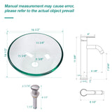 Artistic Tempered Glass Vessel Sink with Chrome Faucet and Pop-up Drain, Clear,