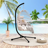 Foldable Hanging Egg Chair with Stand, Rattan, 350 lbs