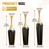 3-Piece Modern Floor Vase Set, Handcrafted Metal, 27.56" 31.5" 35.43" Tall
