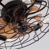 19-inch black wrought-iron cage-style ceiling fan light, featuring remote