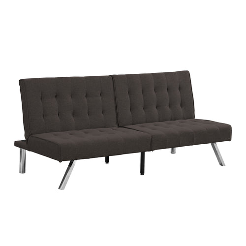 Espresso Faux Linen Wood Frame Futon Sofa Bed