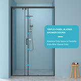 48"W× 76"H Triple Bypass Sliding Shower Door With 5/16 In. (8mm) Clear Glass