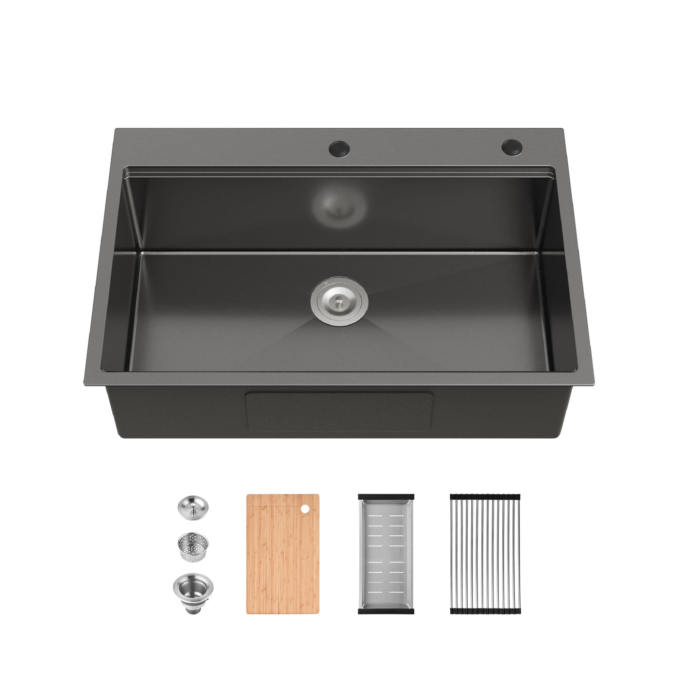 Stainless Steel Kitchen Sink 33x22 Single Bowl Overmount Black