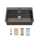 Stainless Steel Kitchen Sink 33x22 Single Bowl Overmount Black