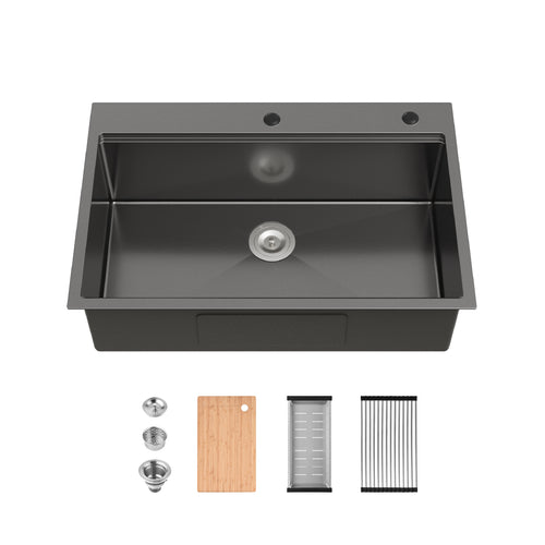 Stainless Steel Kitchen Sink 33x22 Single Bowl Overmount Black